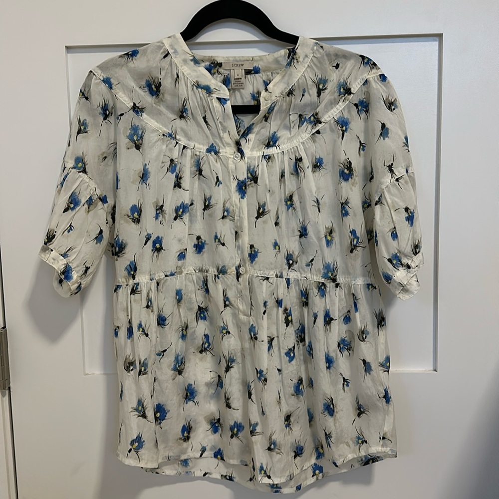 Blue Floral J.Crew Silk Blouse Top Sz 6